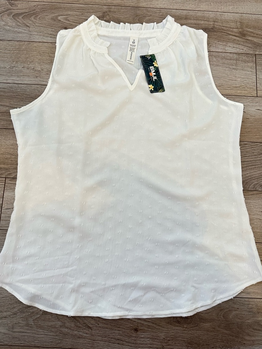 White Sleeveless Ruffle-Neck Tank Top